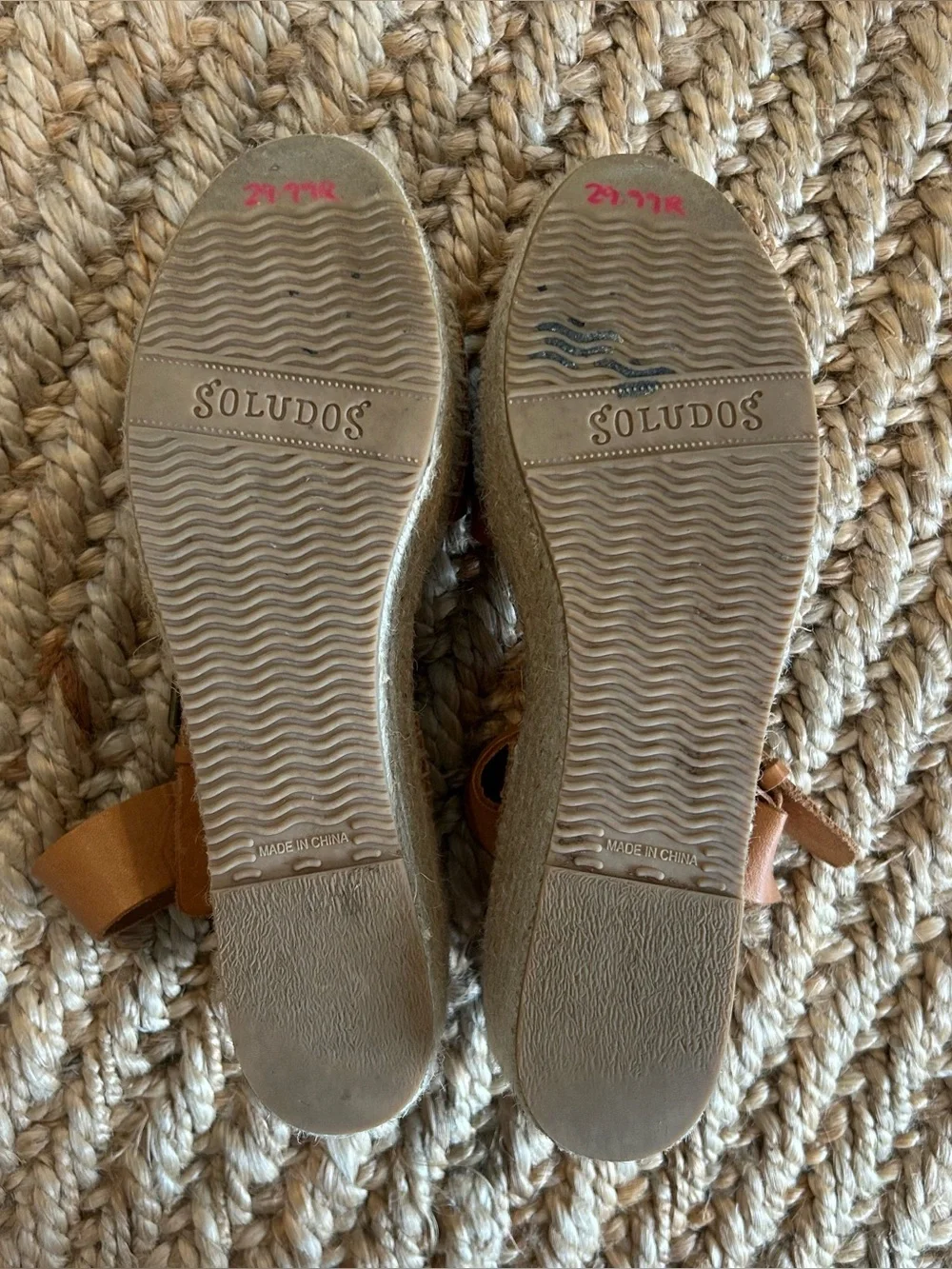 Soludos Minorca Platform Espadrille Sandals 7.5 Tan Leather Wedge
